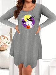 Halloween Nightdress Women's Plus Cartoon Ghost & Bat Print