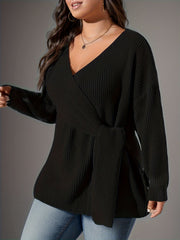 Casual Sweater Women's Solid Long Sleeve Wrap Jumper