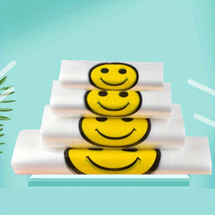 50pcs Reusable Fruit Packing Vest Bags with Happy Faces for Supermarket Shopping