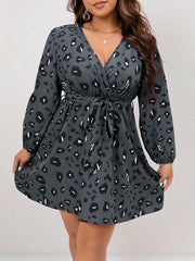 Leopard Print Long Sleeve Mini Dress With Belt