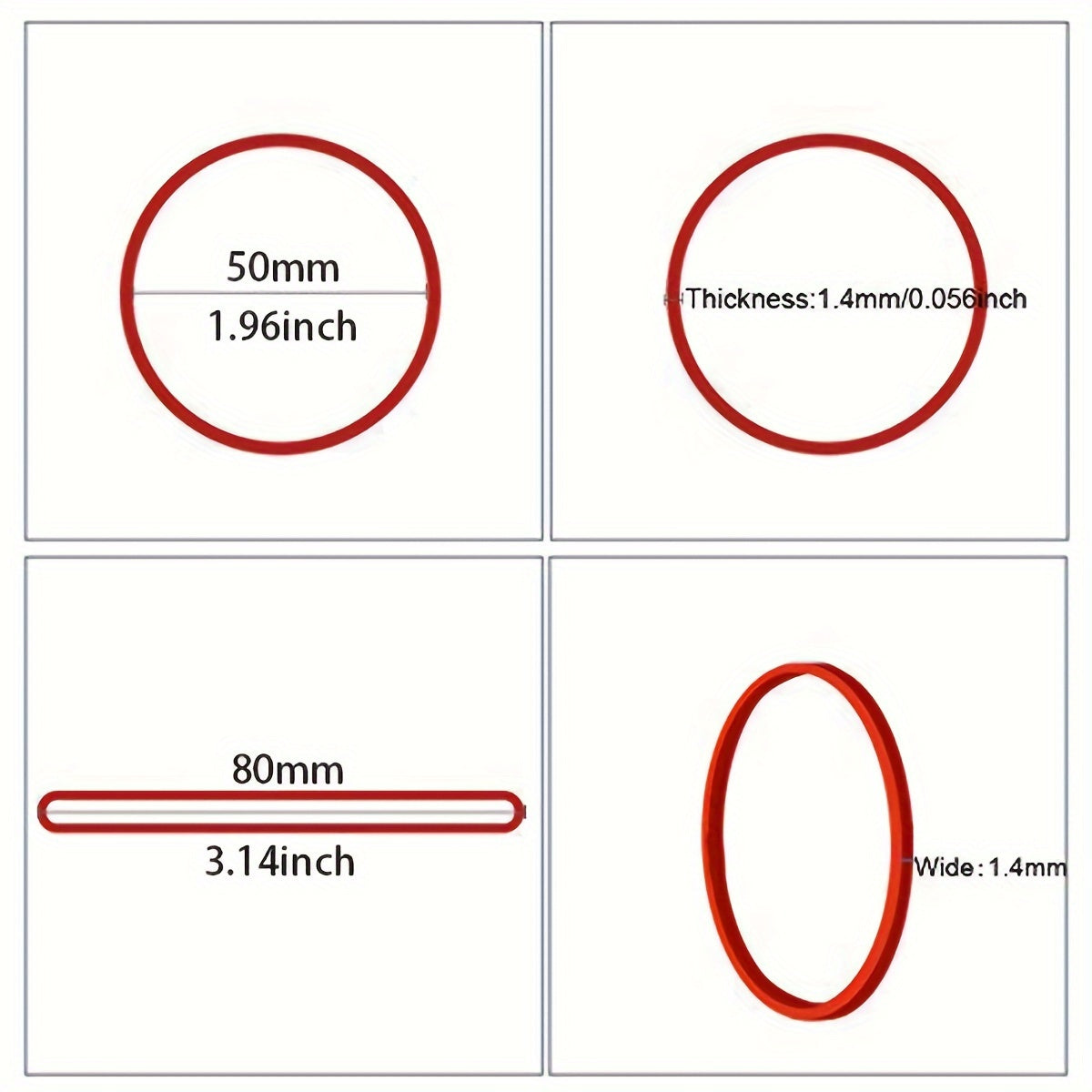 100-1500 Red Small Rubber Bands 50mm Elastic Band
