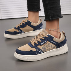 Retro Graphic Print Block Skate Shoes Flat Breathable Sneakers