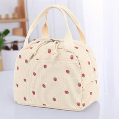 Corduroy Lunch Bag Strawberry Thermal Tote Large Capacity Cooler