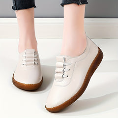 Women's Solid Flat Lace Up Soft Sole Shoes Lightweight Faux Leather Shoe