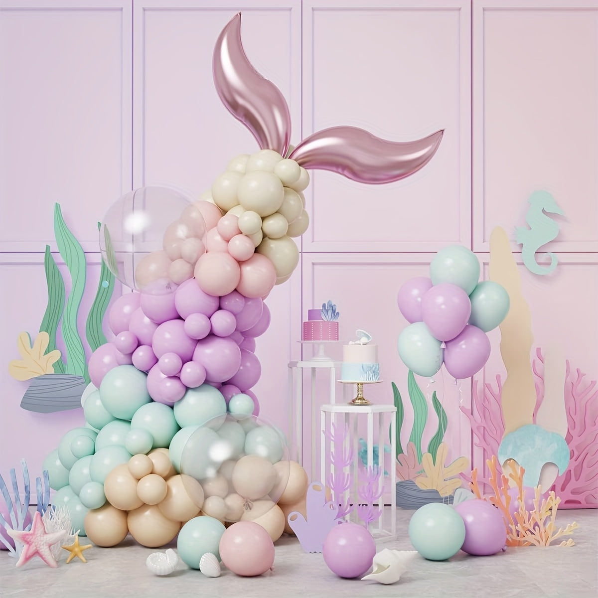 142pcs Mermaid Balloon Garland Set Macaron Balloons Mermaid Baby Shower Party