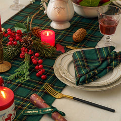 Christmas Green Yellow Plaid Table Runner Home Restaurant Hotel Mat