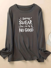 Plus Size Lounge Top Women's Plus Letter Graphic Long Sleeve Round Neck