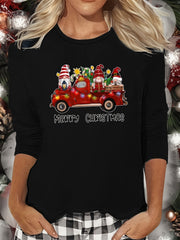 Christmas Letter Print Lounge Tops Long Sleeve Crew Neck Top