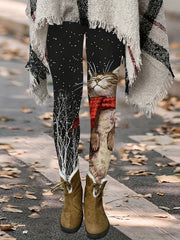 Cat Print High Waist Leggings Women's Clothing