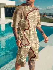 Men's King Print Tee & Shorts Set for Summer Outdoor