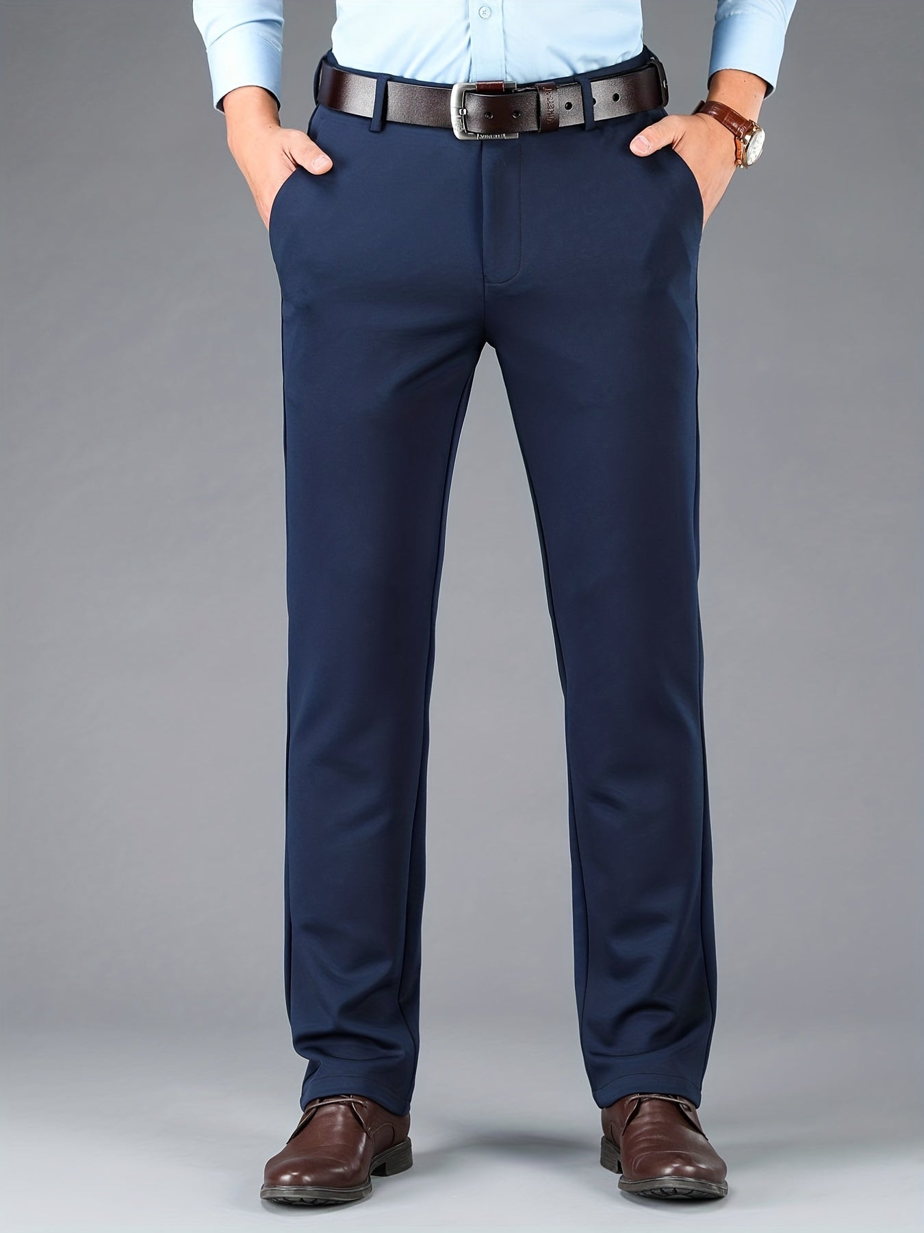 Men's Classic Solid Stretch Dress Pants for Business