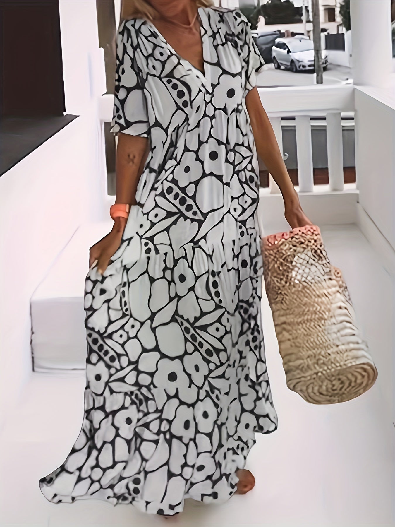 Casual Dress Women's Plus V-Neck Stretch Maxi Dress