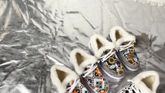 Cow & Sunflower Print Fur Fleece Lined Flat Lightweight Comfortable Skate Shoes