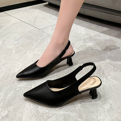 Women's Solid Mules Slip On Point Toe Cone Heel Ankle Strap Slingback Slides Sho