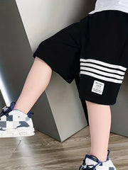 Boys Gym Stripe Workout Shorts Quick Dry Athletic Training with Pockets