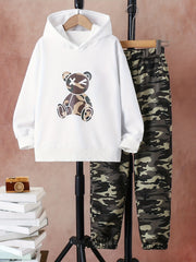 Boy's 2pcs Cartoon Bear Print Hoodie & Sweatpants Set