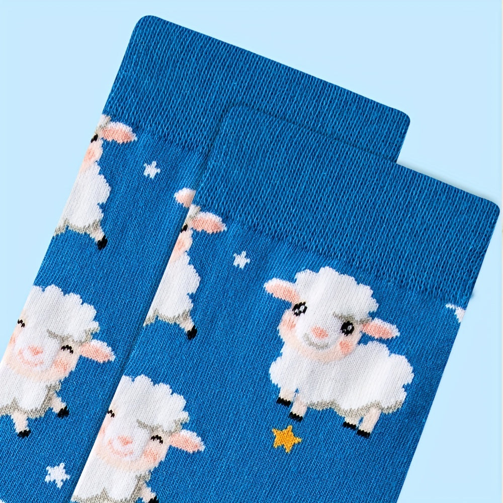 Cartoon Sheep Print Mid Tube Socks Women's Stockings