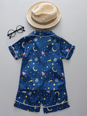 Boys Rocket Moon Star Pajamas Set Short Sleeves Tops & Bottoms