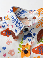 Boys Cartoon Leaf Cat Fish Shirt Kids Summer Clothes