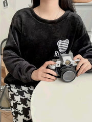 Plaid Thermal Loungewear Pajamas Set Long Sleeve Pullover Tops & Pants