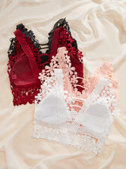 4pcs Lace Cut Out Wireless Bras Women's Lingerie