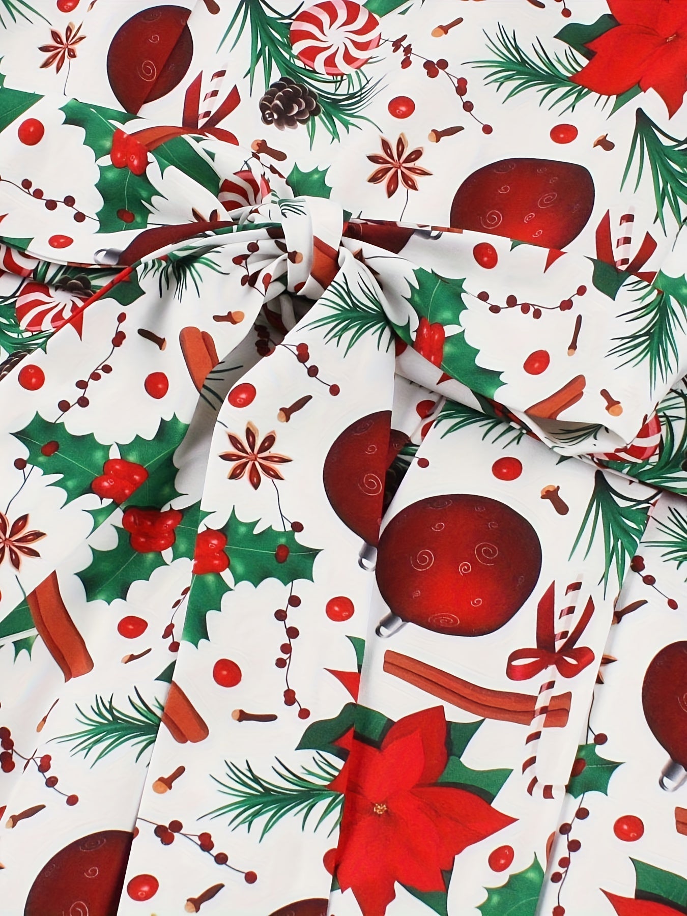 Christmas Dress Women's Plus Allover Print Tie Shoulder Round Neck Kno