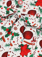 Christmas Dress Women's Plus Allover Print Tie Shoulder Round Neck Kno