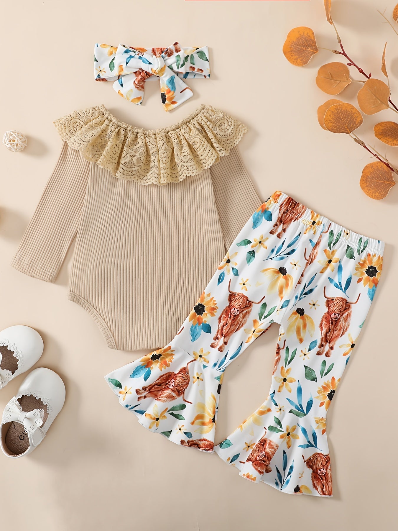 Girl Ruffle Bodysuit Flared Pants Set