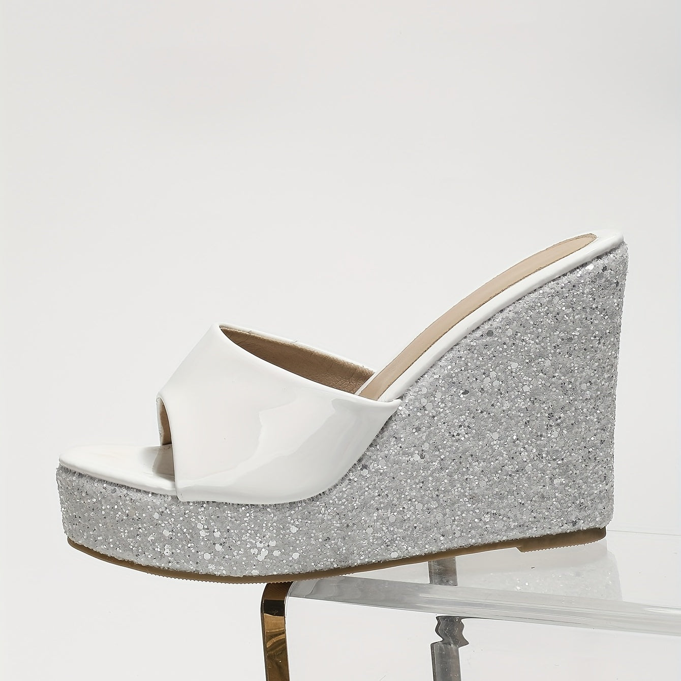 Glitter Wedge Sandals Bling Peep Toe High Heels