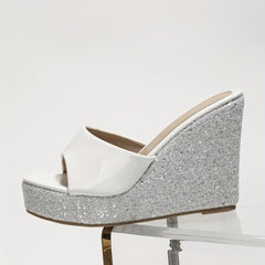 Glitter Wedge Sandals Bling Peep Toe High Heels