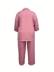 Casual Outfits Set Solid Blazer & Wide Leg Pants 2 Piece