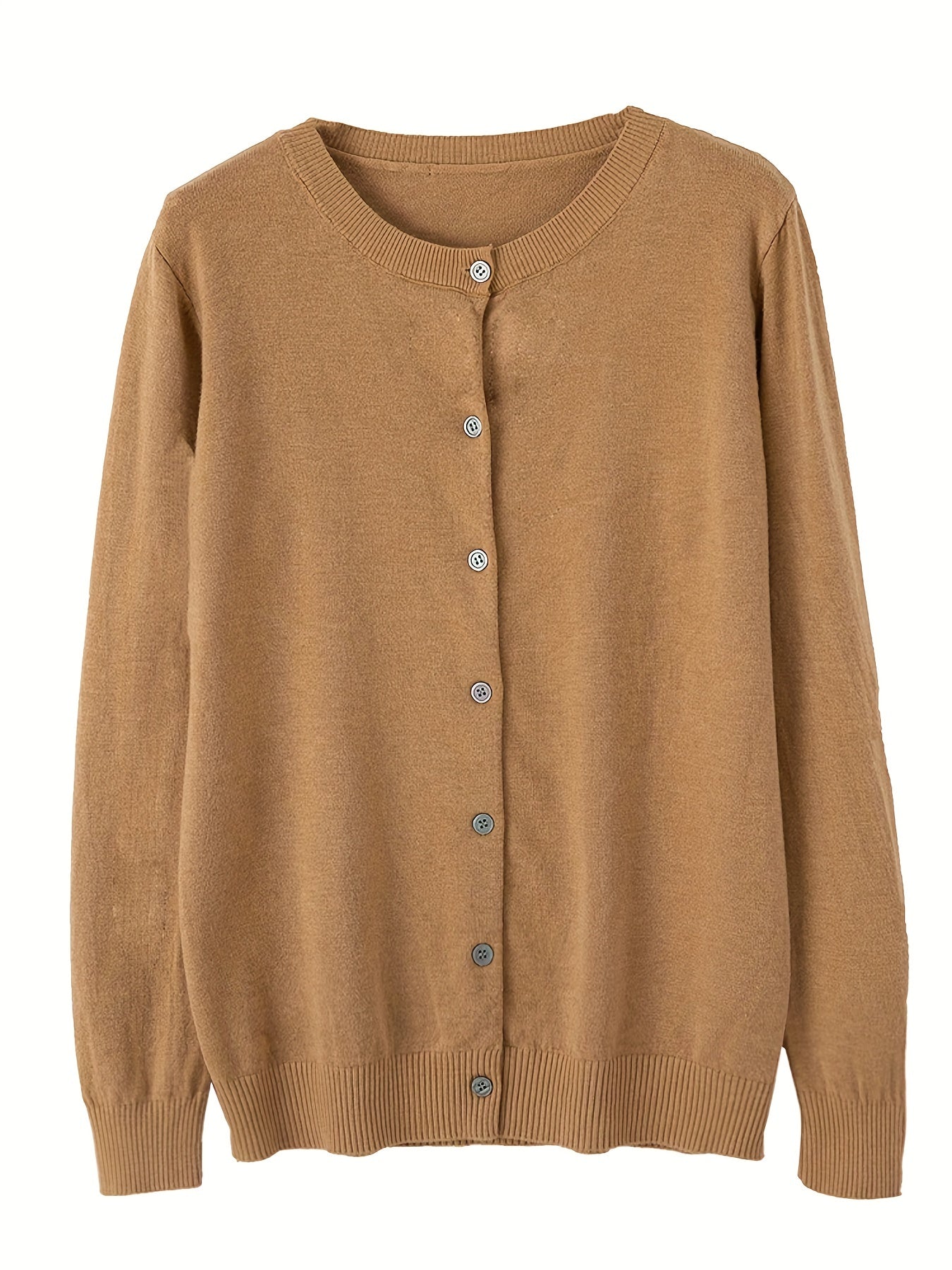 Solid Button Front Knit Cardigan Casual Long Sleeve Cardigan