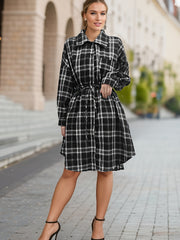 Women's Plus Size Plaid Button Up Long Sleeve Shirt Dress
