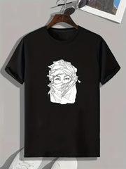 Masked Man Sketch Print Men's Comfy T shirt Active Slightly Stretch