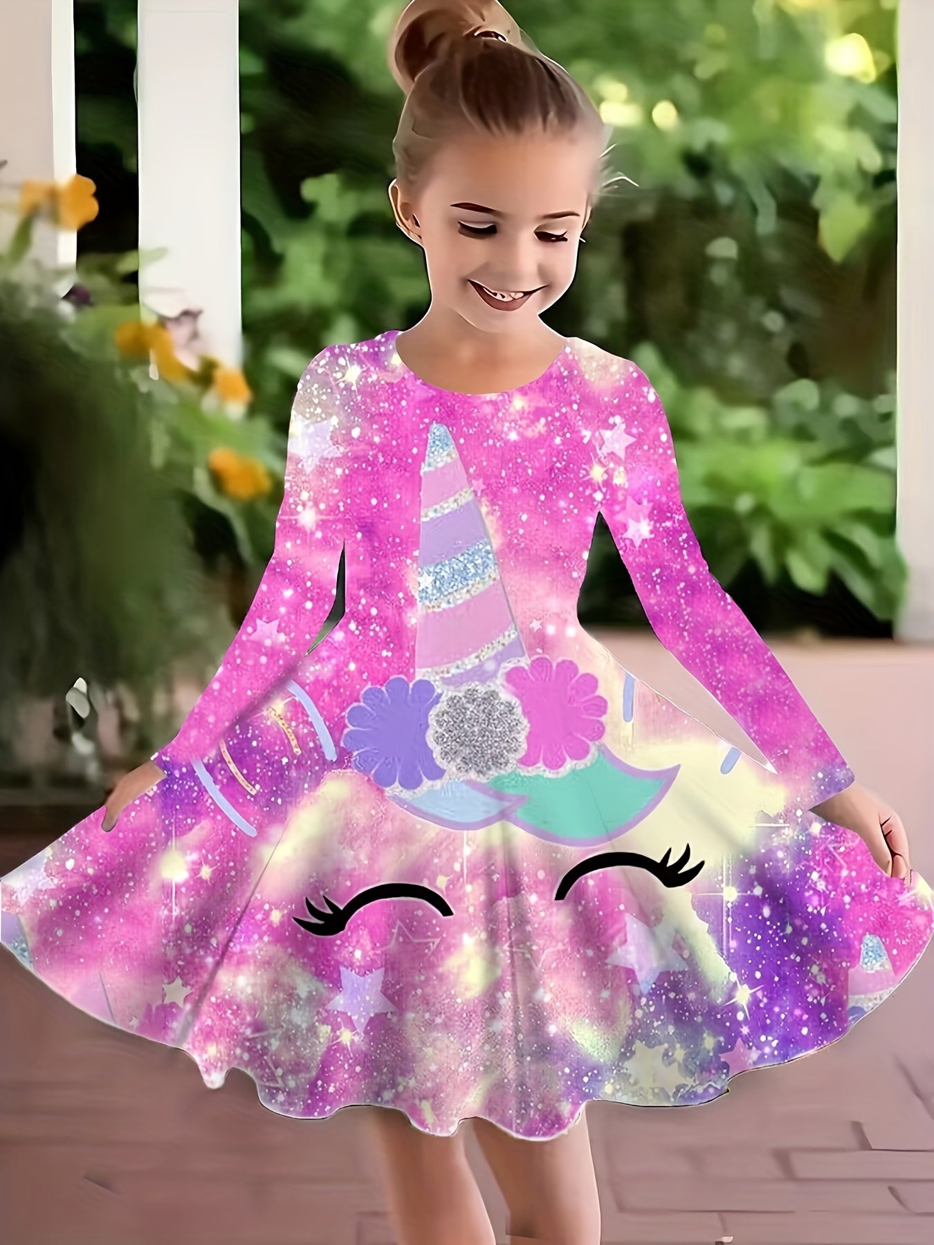 Girls Dreamy Sequin Print Unicorn Sleeveless Dress