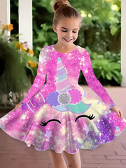 Girls Dreamy Sequin Print Unicorn Sleeveless Dress