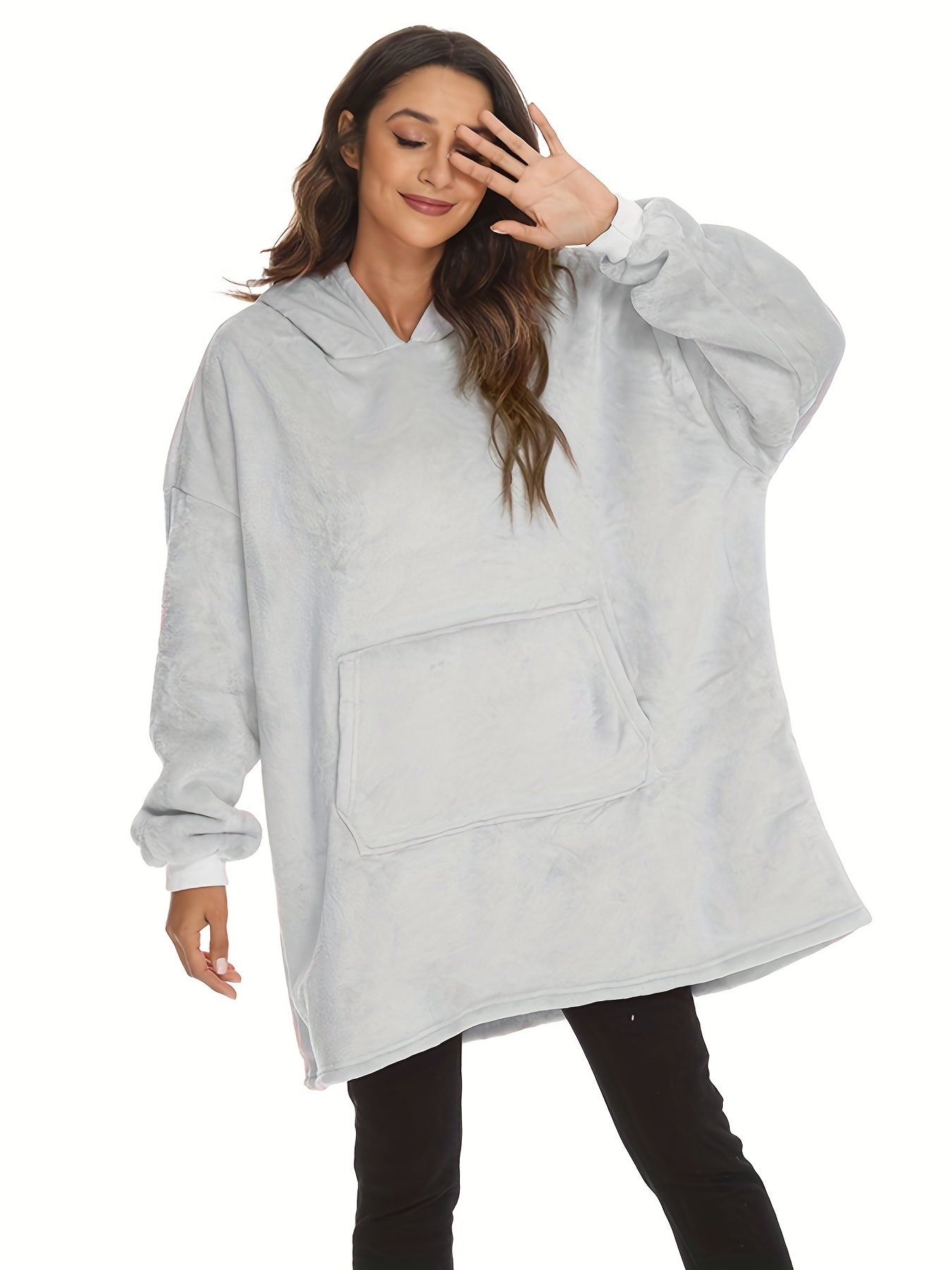 Plush Hooded Lounge Top Soft & Comfy Long Sleeve With Pockets