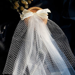 Bridal Veil with Pearl Bow Tulle Wedding Dress Accessory