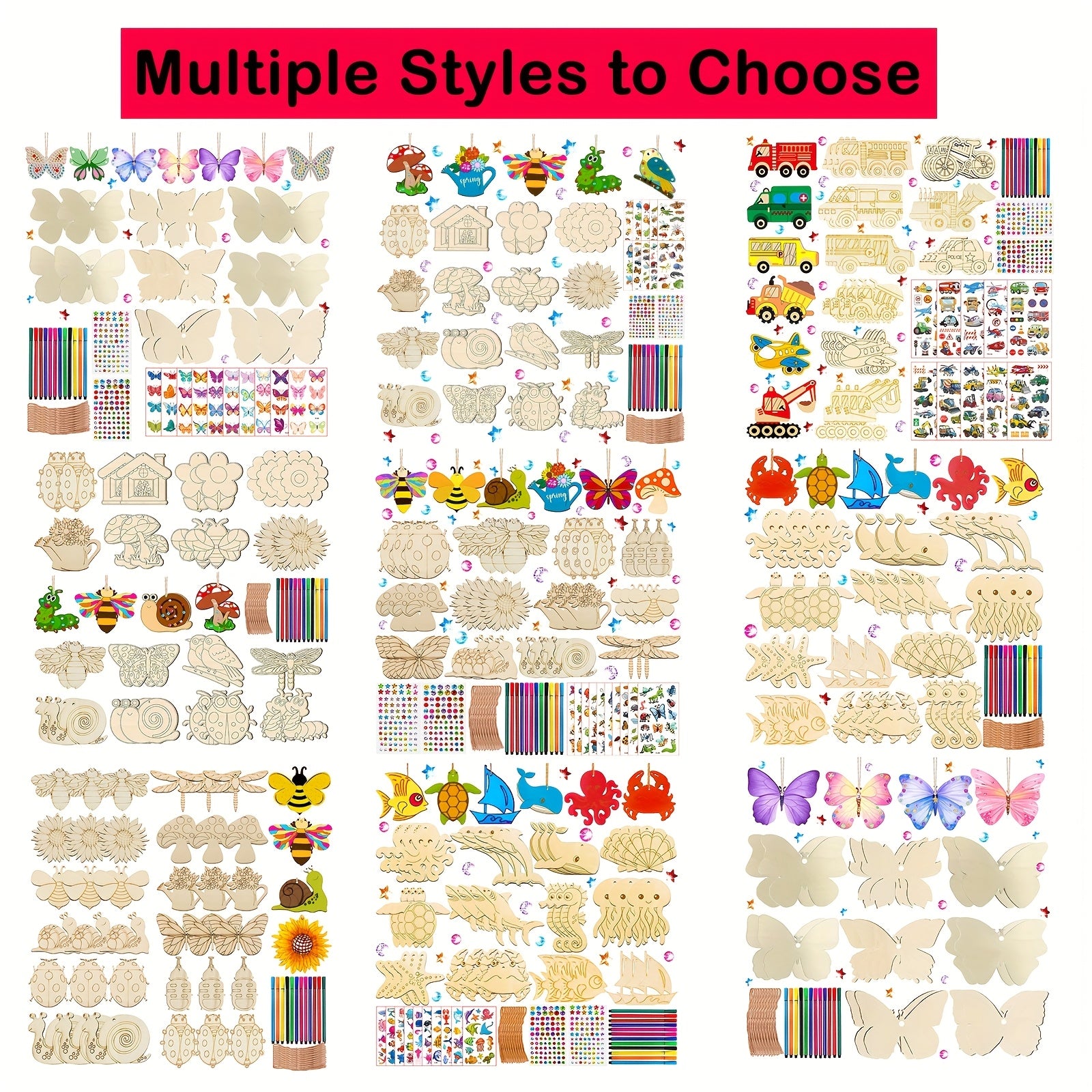 48pcs Ocean Animal Wooden Craft Set DIY Crafts for Birthdays Parties & Festivals