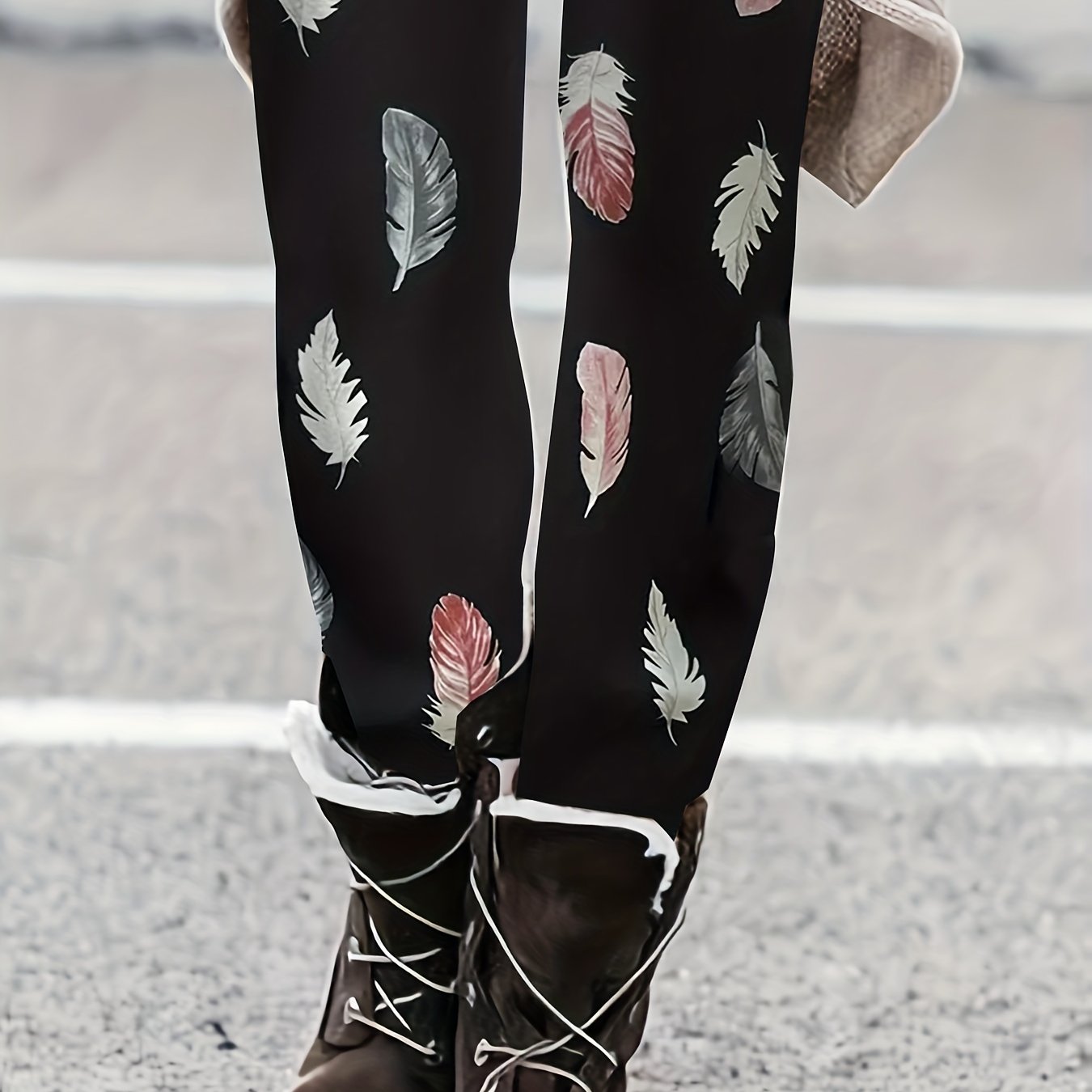 Feather Print High Rise Leggings