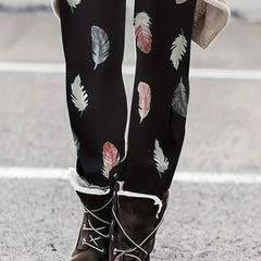 Feather Print High Rise Leggings