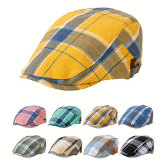 Retro Plaid Pattern Dopamine Style Peaked Cap for Party