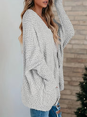 Casual Cardigan Women's Plus Solid Popcorn Long Sleeve Open Front