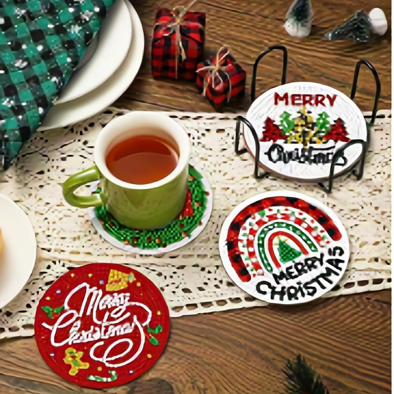 8pcs Christmas Series Diamond Painting Coaster Kit