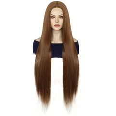 Long Straight Hair Wine Red Brown Coffee Wig Synthetic Lace Front Wig