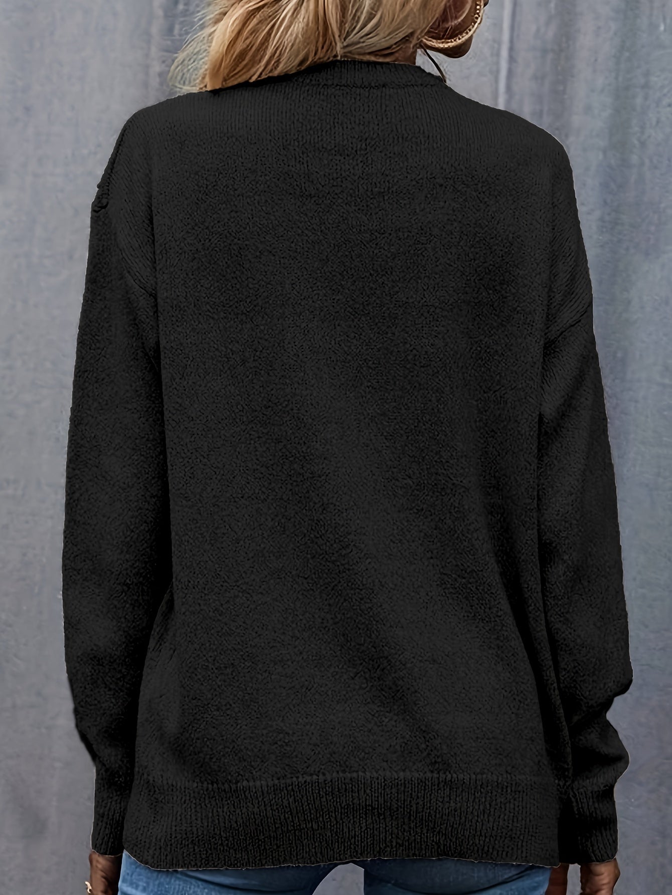 Casual Sweater Women's Plus Solid Jacquard Long Sleeve Round Neck