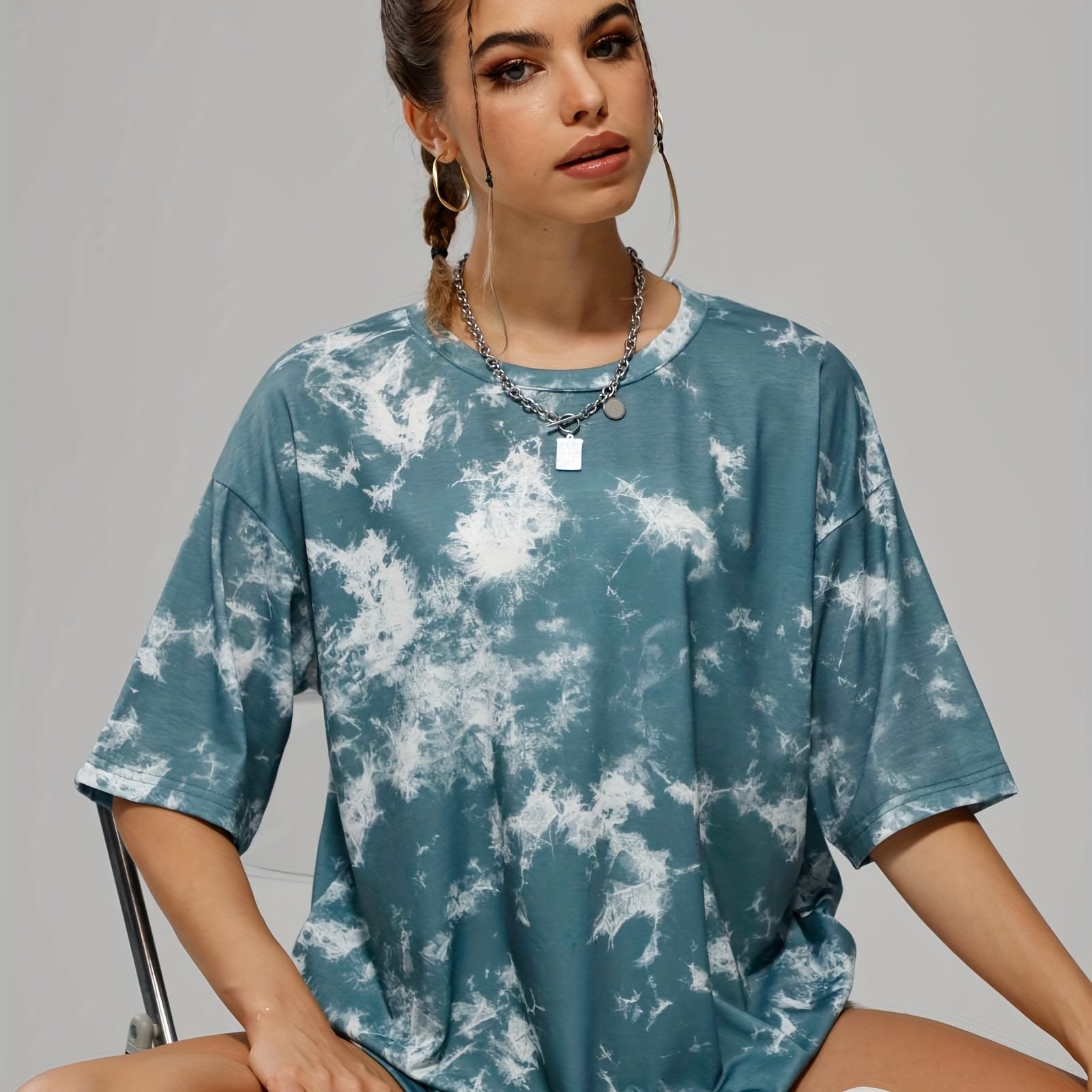 Tie Dye Full Print Sports T-Shirt Crew Neck Short Sleeve Casual Top