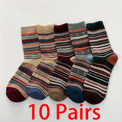 10 Pairs Striped Warm Crew Socks for Autumn Winter