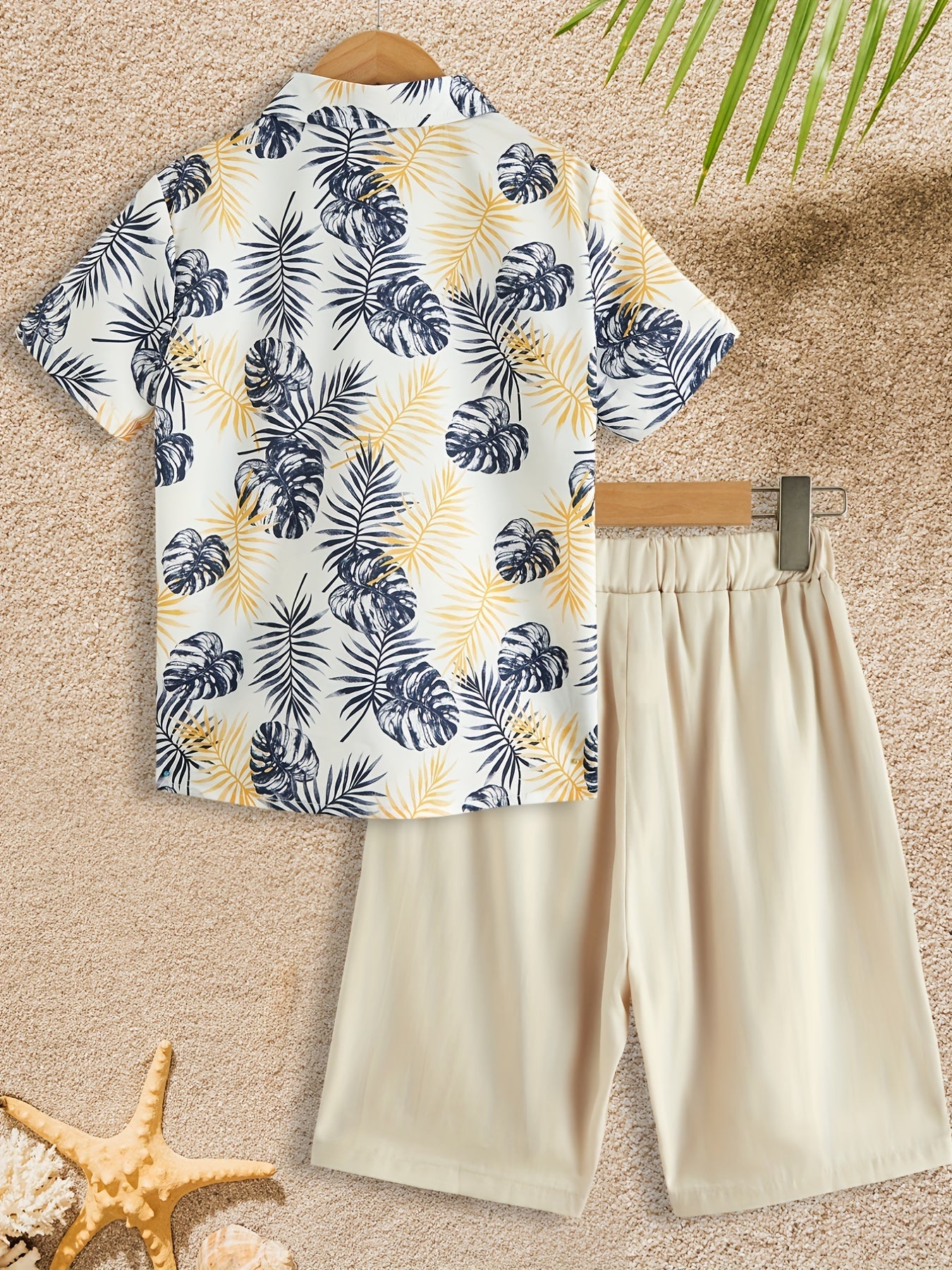 Boys Tropical Leaves Short Sleeve Shirt & Shorts Set