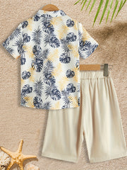 Boys Tropical Leaves Short Sleeve Shirt & Shorts Set